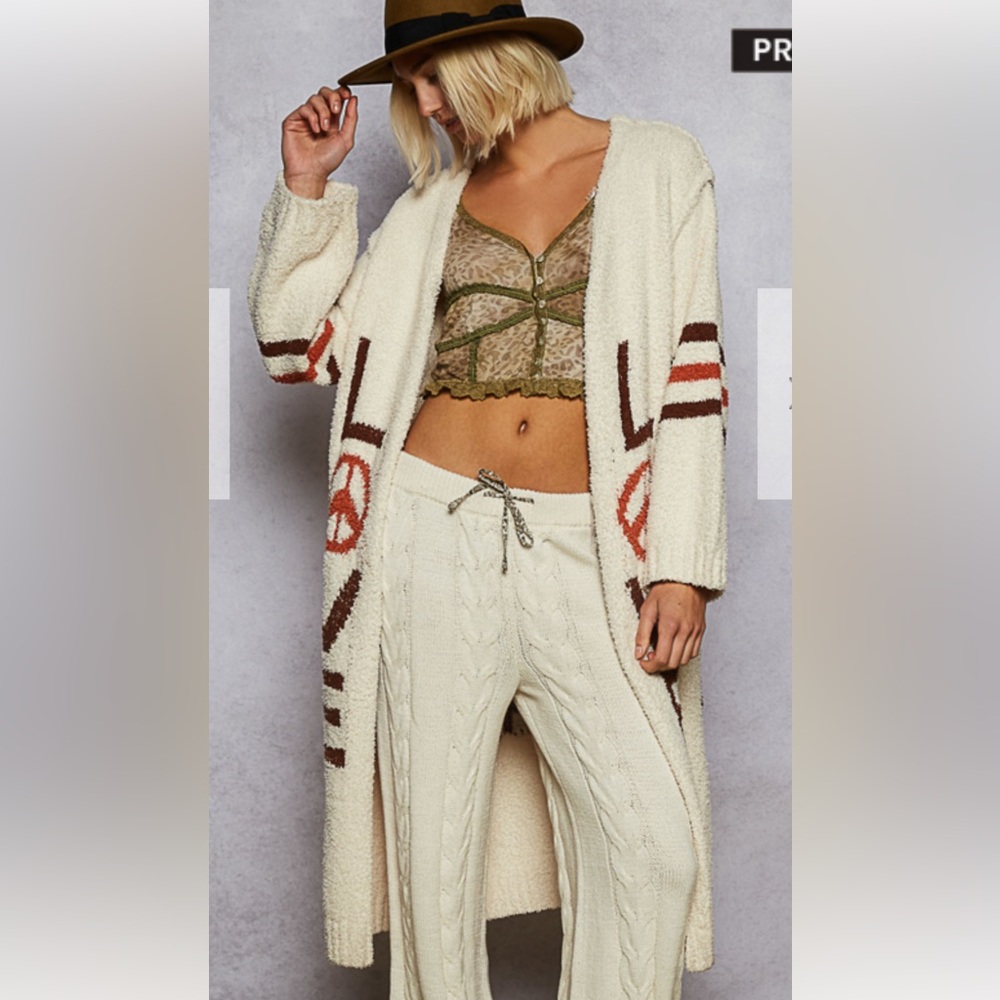 POL designed in V-neck balloon sleeves relaxed fit cardigan in Berber